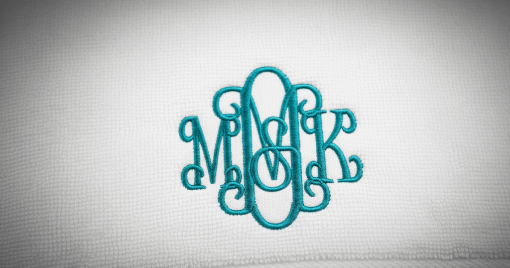 Example of a digitized monogram design embroidered on a towel.