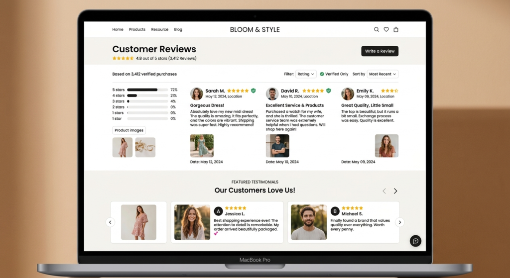 customer reviews indicating social proof