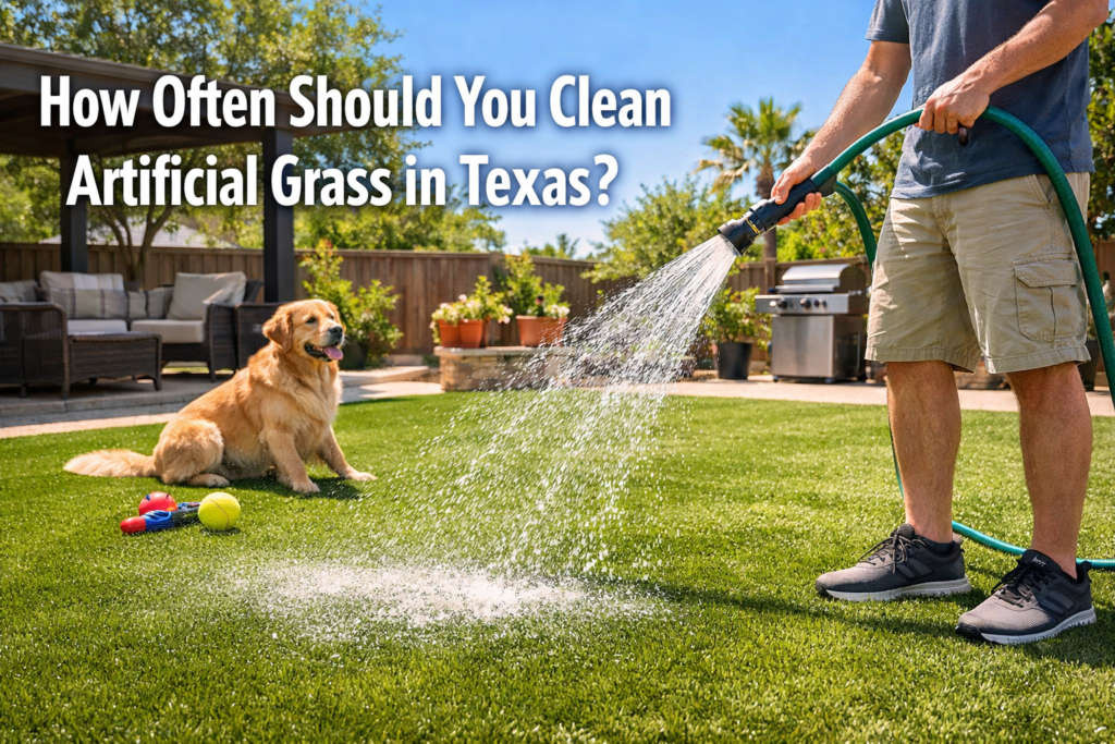 Artificial grass in Texas with dog and turf cleaning