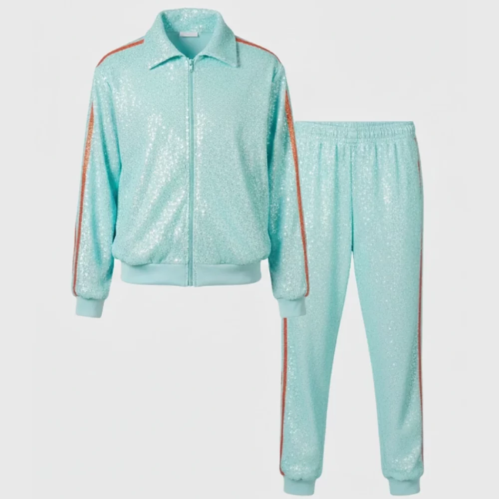 Taylor Swift wearing a blue Opalite tracksuit – stylish celebrity tracksuits UK
